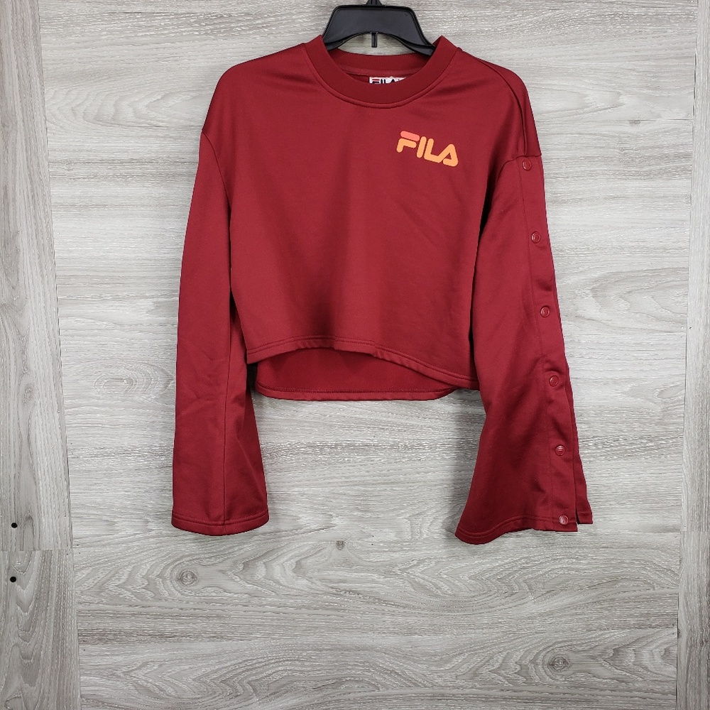 fila womans crop top red and orange print
